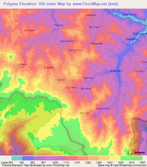 Polyana,Bulgaria Elevation Map