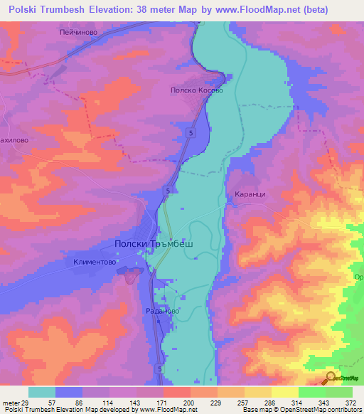 Polski Trumbesh,Bulgaria Elevation Map