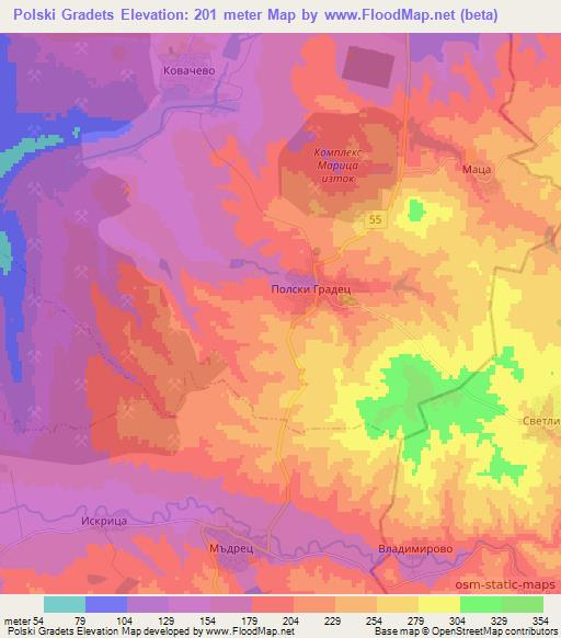 Polski Gradets,Bulgaria Elevation Map
