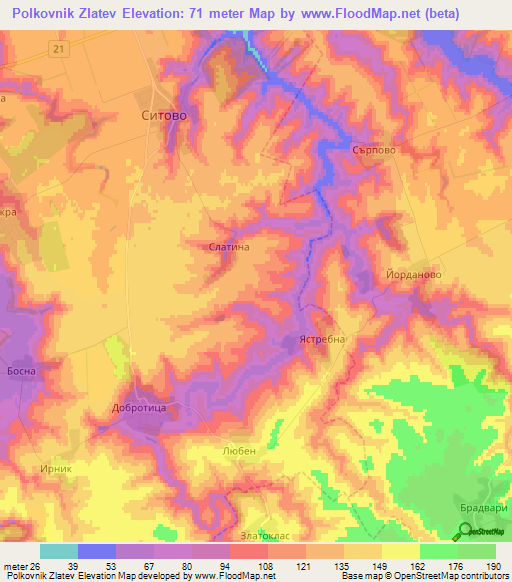 Polkovnik Zlatev,Bulgaria Elevation Map