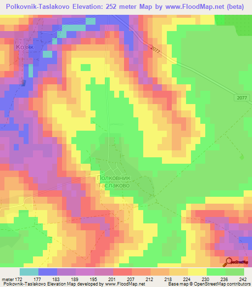 Polkovnik-Taslakovo,Bulgaria Elevation Map