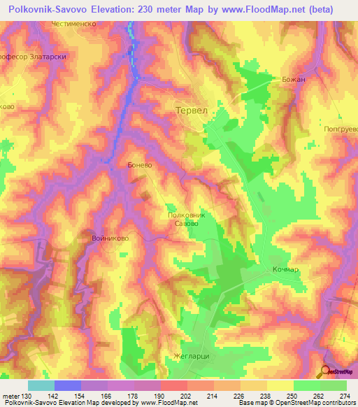 Polkovnik-Savovo,Bulgaria Elevation Map