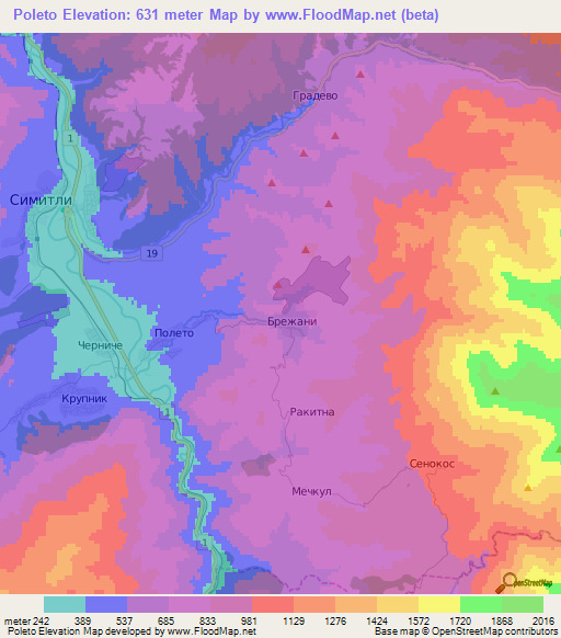 Poleto,Bulgaria Elevation Map