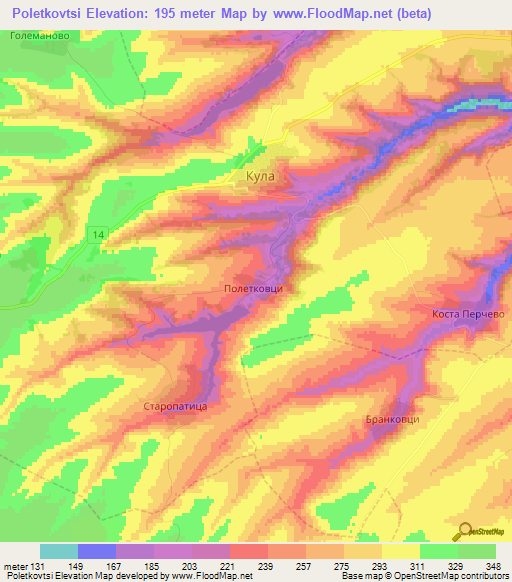 Poletkovtsi,Bulgaria Elevation Map