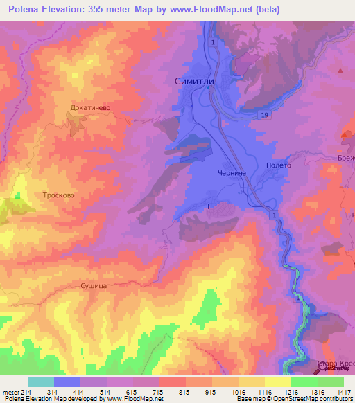 Polena,Bulgaria Elevation Map