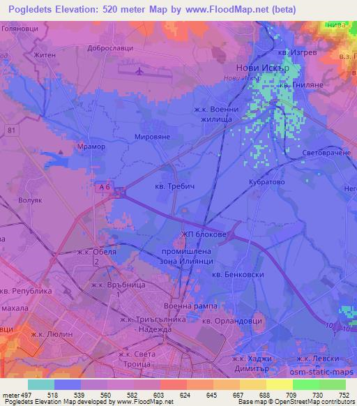 Pogledets,Bulgaria Elevation Map