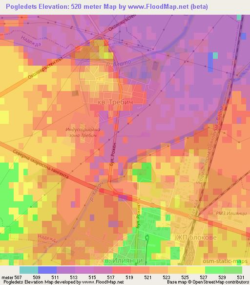 Pogledets,Bulgaria Elevation Map