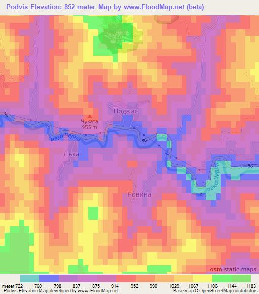 Podvis,Bulgaria Elevation Map