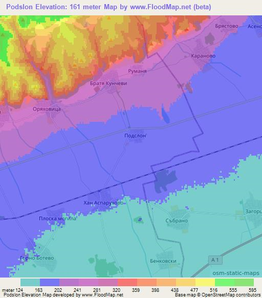 Podslon,Bulgaria Elevation Map