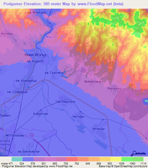 Podgumer,Bulgaria Elevation Map