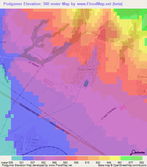 Podgumer,Bulgaria Elevation Map