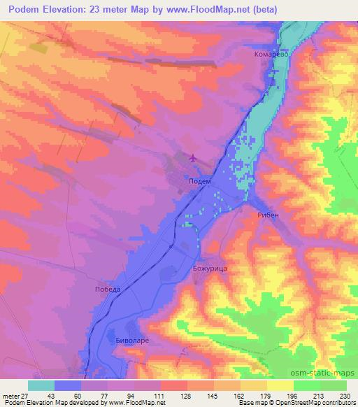 Podem,Bulgaria Elevation Map