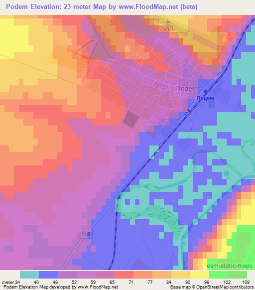 Podem,Bulgaria Elevation Map