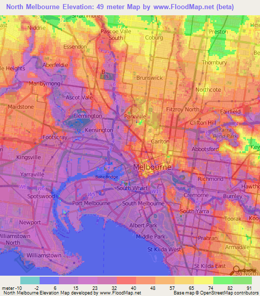 North Melbourne,Australia Elevation Map