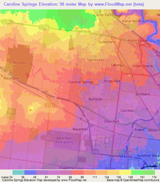 Caroline Springs,Australia Elevation Map