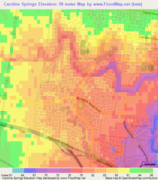 Caroline Springs,Australia Elevation Map