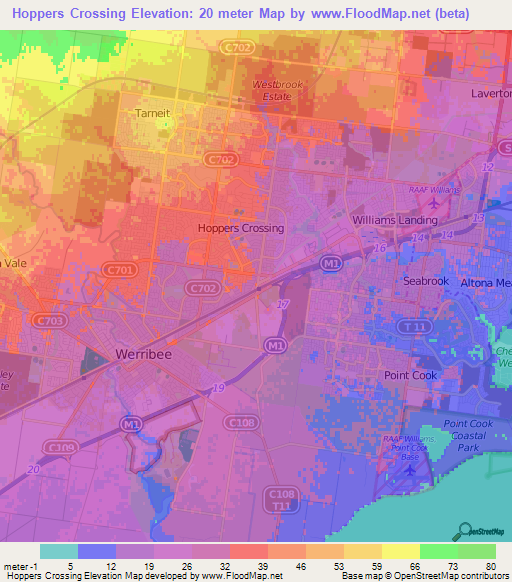 Hoppers Crossing,Australia Elevation Map