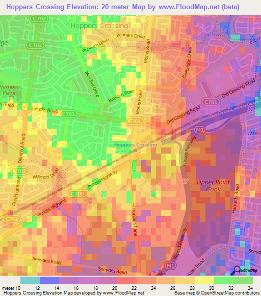 Hoppers Crossing,Australia Elevation Map