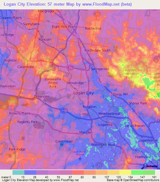Logan City,Australia Elevation Map