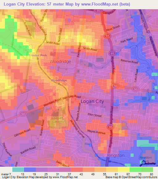 Logan City,Australia Elevation Map