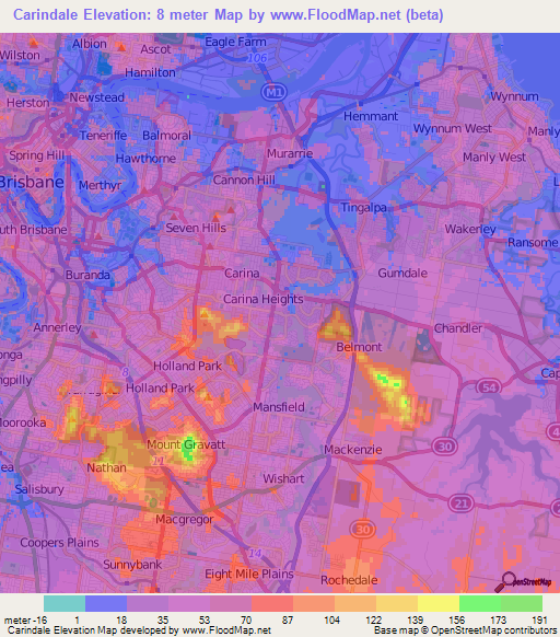 Carindale,Australia Elevation Map