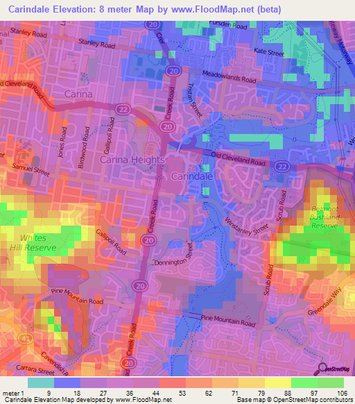 Carindale,Australia Elevation Map