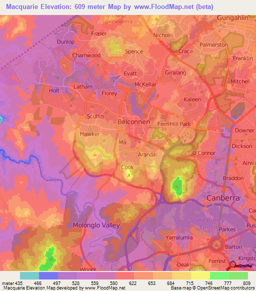 Macquarie,Australia Elevation Map