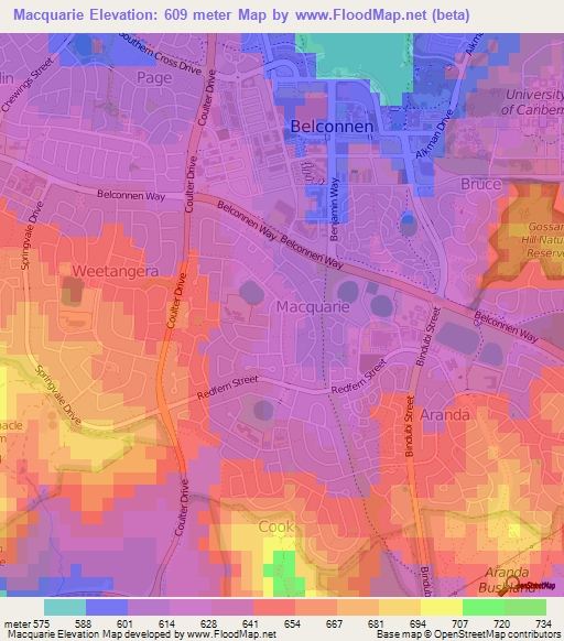 Macquarie,Australia Elevation Map