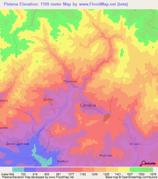 Pletena,Bulgaria Elevation Map