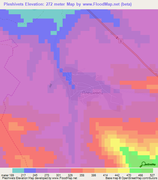 Pleshivets,Bulgaria Elevation Map