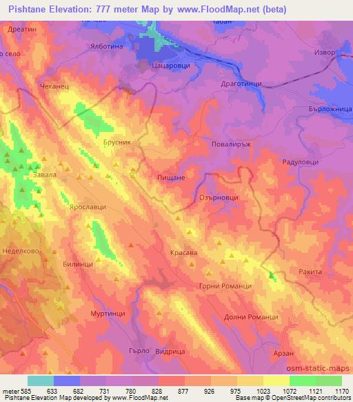 Pishtane,Bulgaria Elevation Map