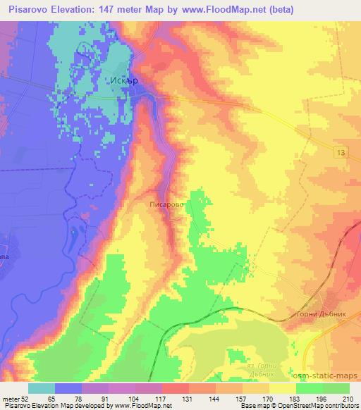 Pisarovo,Bulgaria Elevation Map