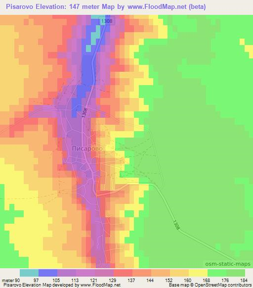 Pisarovo,Bulgaria Elevation Map
