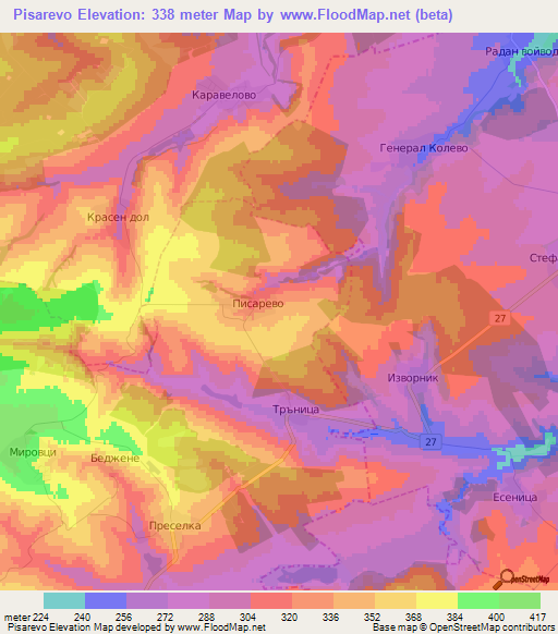 Pisarevo,Bulgaria Elevation Map