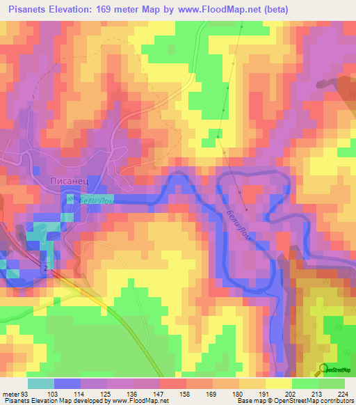 Pisanets,Bulgaria Elevation Map