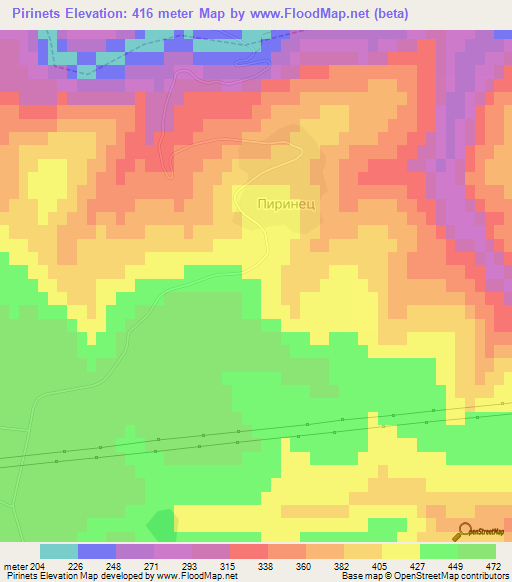 Pirinets,Bulgaria Elevation Map