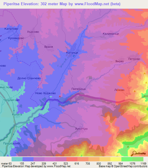Piperitsa,Bulgaria Elevation Map