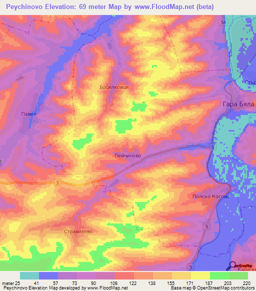 Peychinovo,Bulgaria Elevation Map