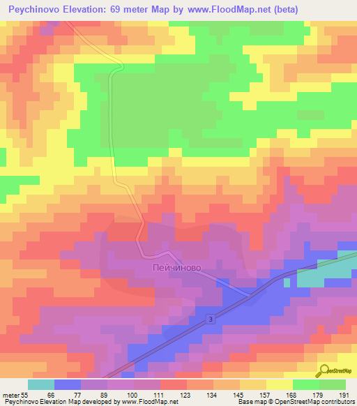 Peychinovo,Bulgaria Elevation Map