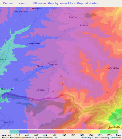 Petrovo,Bulgaria Elevation Map