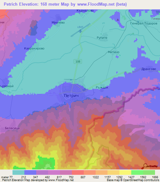 Petrich,Bulgaria Elevation Map
