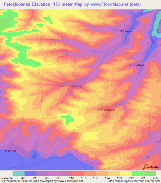 Petokladentsi,Bulgaria Elevation Map