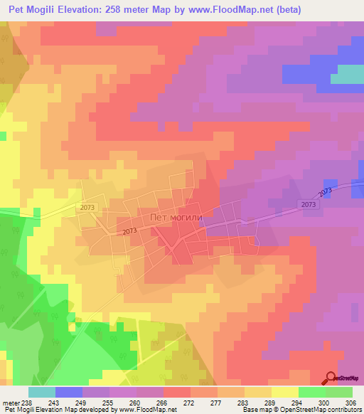 Pet Mogili,Bulgaria Elevation Map