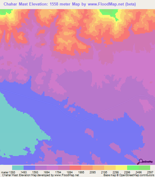 Chahar Mast,Iran Elevation Map