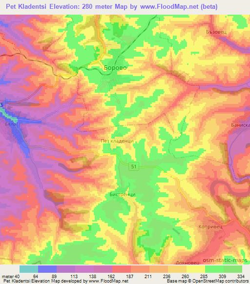 Pet Kladentsi,Bulgaria Elevation Map