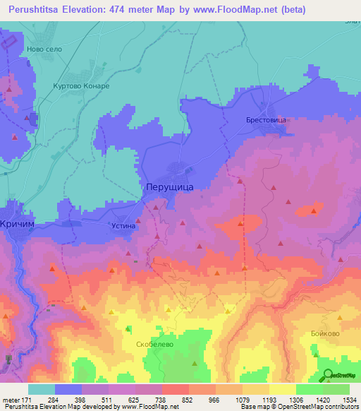 Perushtitsa,Bulgaria Elevation Map