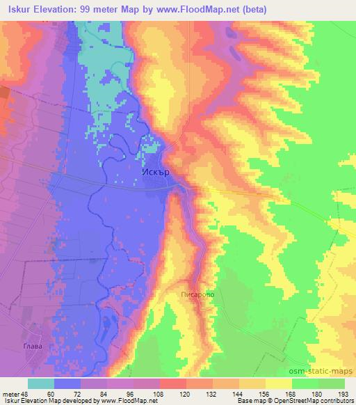 Iskur,Bulgaria Elevation Map