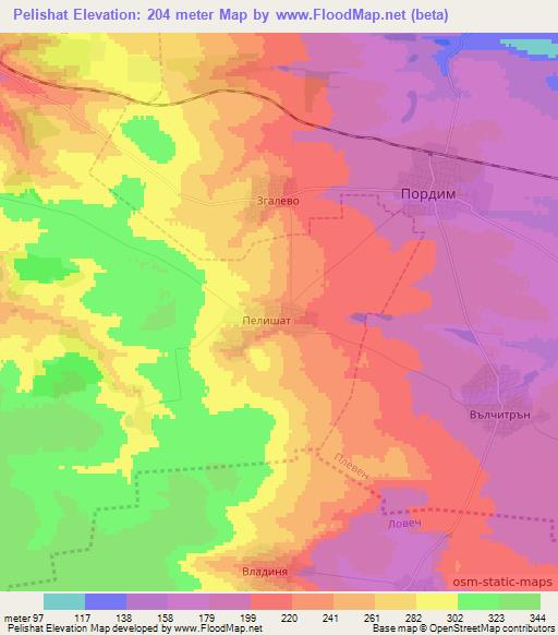 Pelishat,Bulgaria Elevation Map