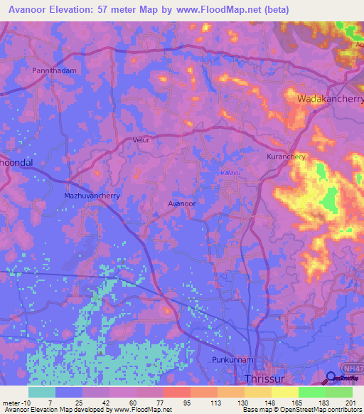 Avanoor,India Elevation Map