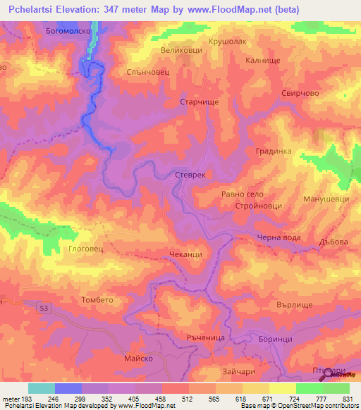 Pchelartsi,Bulgaria Elevation Map